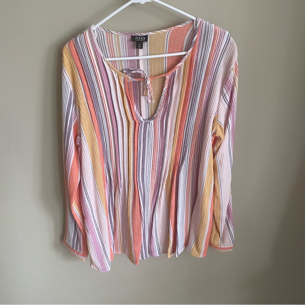 a.n.a. long-sleeve colorful striped blouse top